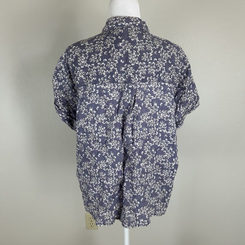 Rachel Zoe M 100% Linen Button Up Shirt Top Floral Purple Preppy Natural Fibers - Picture 2 of 3